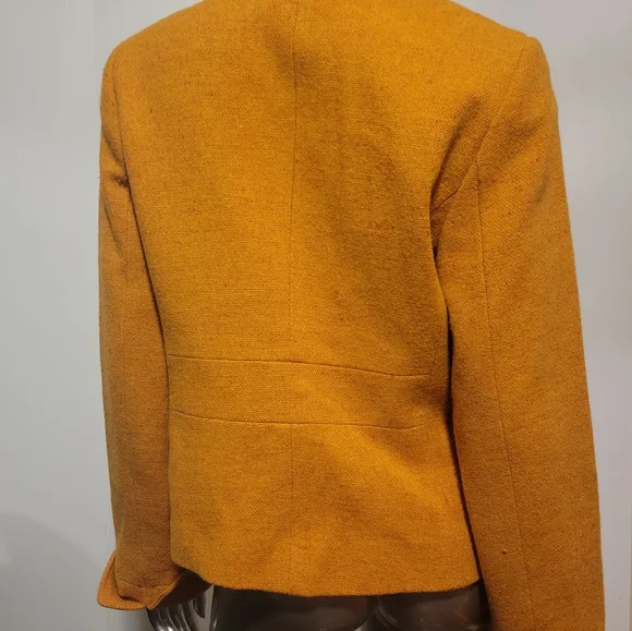 J Crew Mustard Gold Orange Wool Tweed Blazer Size 6 - Picture 3 of 7